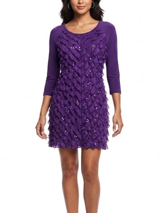 Antthony Tops - Antthony Originals Whimsigoth Purple Ruffle Mini Dress Sequin Sparkle Medium